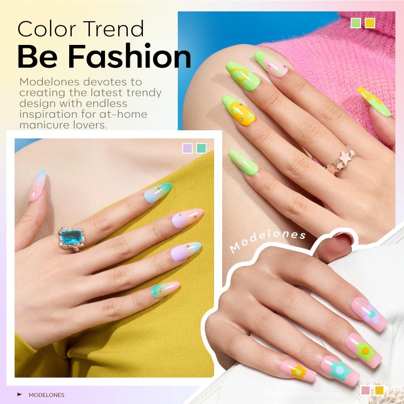 modelones Spring Gel Nail Polish Set, 6 Colors Pastel Yellow Green Pink Purple Blue Shades Pale Macaron Light Colors Nail Art Gel Design for Women Girl Nail Lovers Gift Salon DIY - Image 3