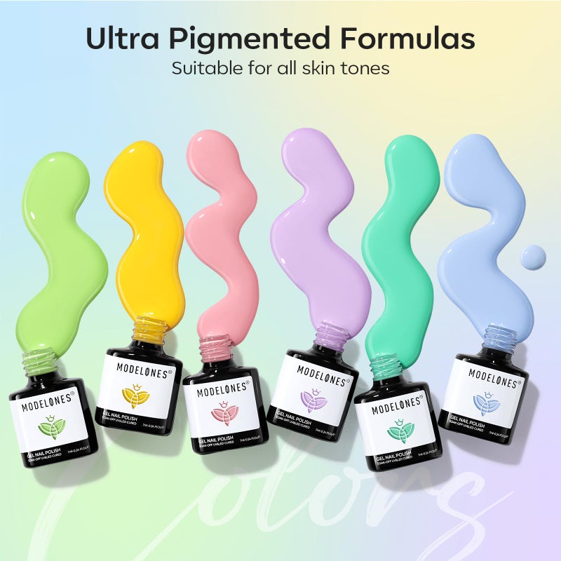 modelones Spring Gel Nail Polish Set, 6 Colors Pastel Yellow Green Pink Purple Blue Shades Pale Macaron Light Colors Nail Art Gel Design for Women Girl Nail Lovers Gift Salon DIY - Image 5