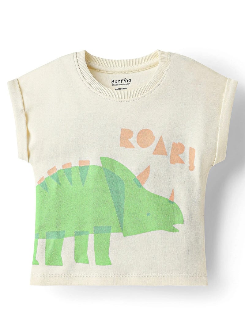 Bonfino Pack of 2 Bonfino 100% Cotton Printed Roll Up Sleeves T-Shirt and Shorts Set for 2 to 3 years baby - Dark Grey, Off White, Pink  - Image 2
