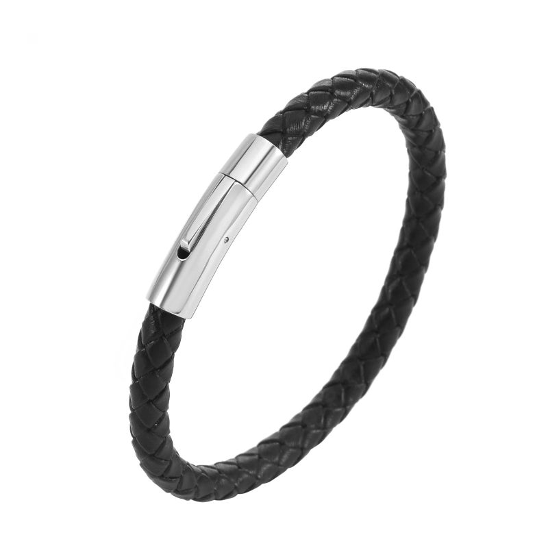 Amber European and American Best-Selling Leather Bracelets Stainless Steel Snap Men's Braided Leather Bracelets Wholesale Manufacturers - Image 1