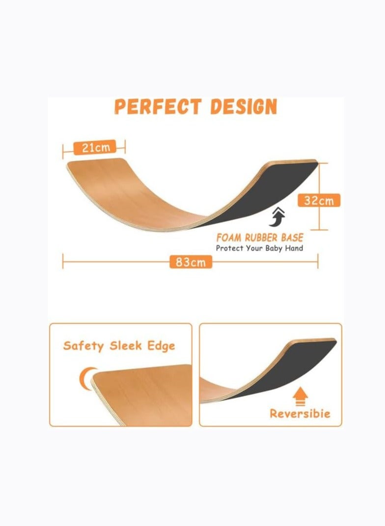 عربست 83 سم لوح توازن خشبي طويل جدا لوح تمايل للأطفال والمراهقين والبالغين ألعاب خشبية للأطفال ، ألعاب والدورف ، ألعاب خشبية للأطفال ، لوح توازن متذبذب للأطفال ، لوح هزاز لليوجا والتمارين الرياضية - Image 5