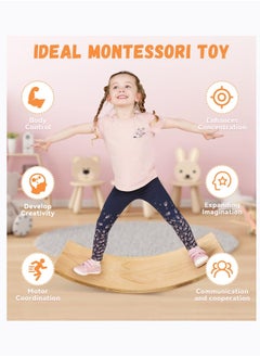 Arabest 83CM Extra Long Wooden Balance Board Wobble Board for Kids, Teens, Adults Wood Kids Toys for Kids, Waldorf Toys, Kids Wooden Toys, Wobble Balance Board Kids, Rocker Board for Yoga and Exercise  - Image 3