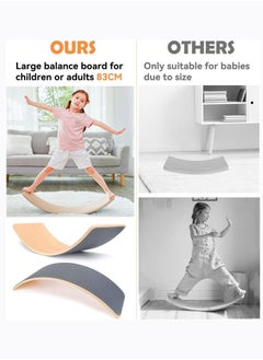 Arabest 83CM Extra Long Wooden Balance Board Wobble Board for Kids, Teens, Adults Wood Kids Toys for Kids, Waldorf Toys, Kids Wooden Toys, Wobble Balance Board Kids, Rocker Board for Yoga and Exercise  - Image 2