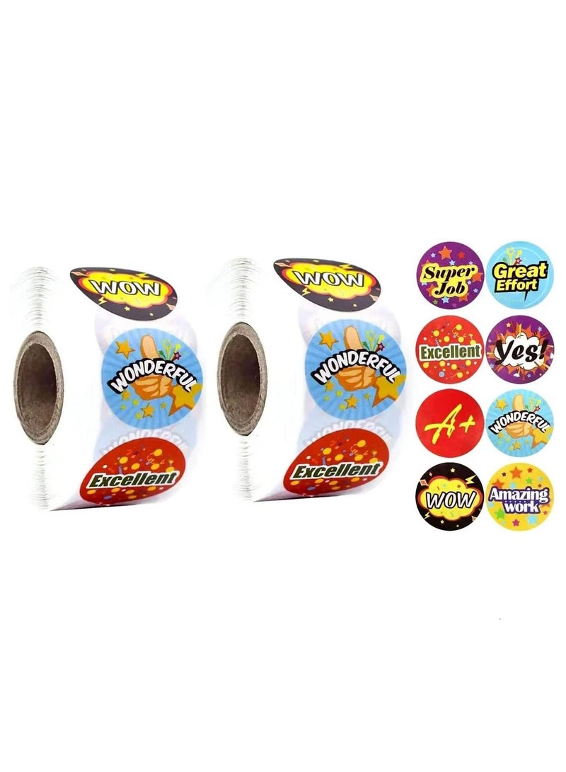JOLLITY LLC 1000 قطعة ملصقات تحفيزية صغيرة للأطفال والمعلمين في الفصل الدراسي 2 لفات - Image 1