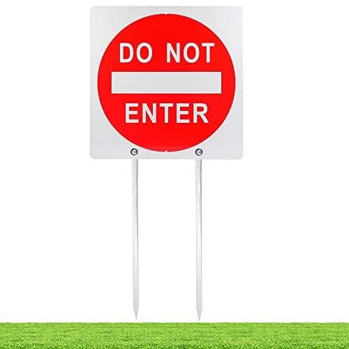 Kichwit Do Not Enter Sign with Metal Stakes, Reflective Aluminum Sign for Outdoor Use, 11.8 x 11.8 Inches, Weather Resistant - Image 1