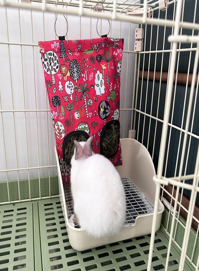 RMNHPTK Rabbit Hay Feeder Bag, Guinea Pig Hay Feeder for Cage Small Animal Hanging Feeding Bags Rabbit Hay Dispenser Storage for Rabbits Guinea Pigs Bunnies Chinchillas (Red,Dark Blue, 2 Hole) - Image 5