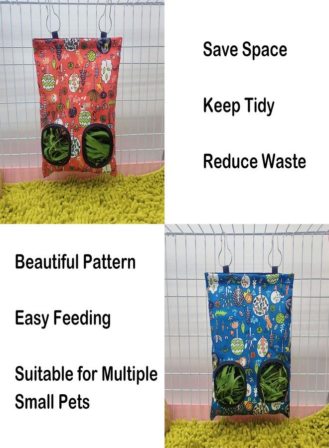 RMNHPTK Rabbit Hay Feeder Bag, Guinea Pig Hay Feeder for Cage Small Animal Hanging Feeding Bags Rabbit Hay Dispenser Storage for Rabbits Guinea Pigs Bunnies Chinchillas (Red,Dark Blue, 2 Hole) - Image 3