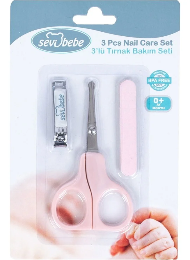 Sevi Bebe 3-Piece Nail Care Set - Nail Clipper, Snap, Nail Clipper, File - Pink