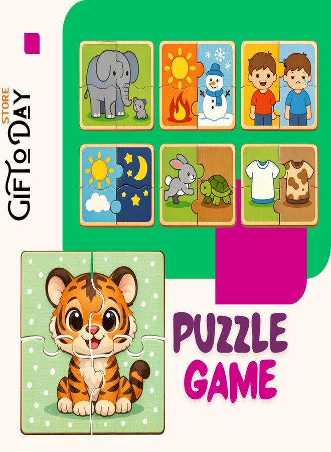 GIFTODAY مجموعة أحجية خشبية للأطفال من جيفت أوداي، 6 قطع | عبوة من 6 أحجيات، كل منها 4 قطع | لعبة تعليمية للأولاد والبنات من عمر سنتين إلى 5 سنوات - Image 2