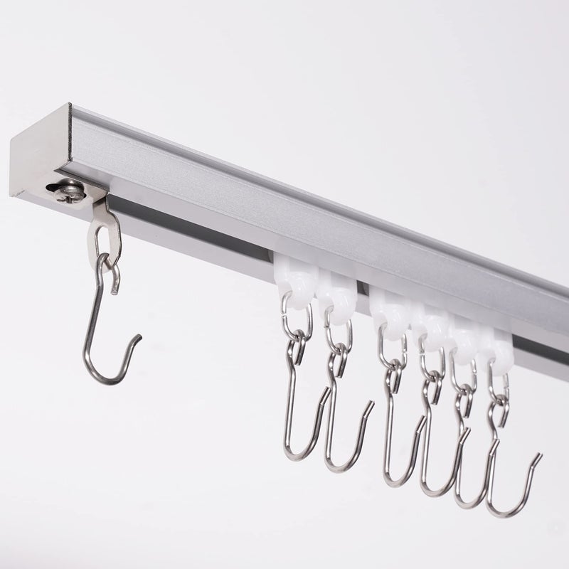 MERJULAN Aluminium alloy Ceiling Track for Curtains Room Divider Ceiling Curtain Track Room Divider Curtain Rod Numerous Hooks with End Hook Easy Install for Spaces 6ft 9ft Silver
