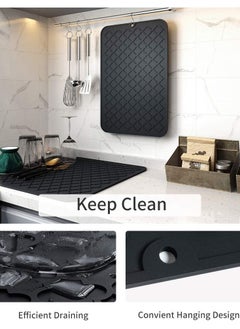 KASTWAVE Silicone Drying Mat for Kitchen Countertops, 12 X 16 In, Kitchen Drying Mat (Black)  - Image 2