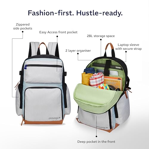 Provogue Zuno 28 litres everyday backpack with 15.6 inch laptop compartment for men and women in Cloud Grey, stylish contemporary daily use college, office and outdoor bag | With organiser - Image 3