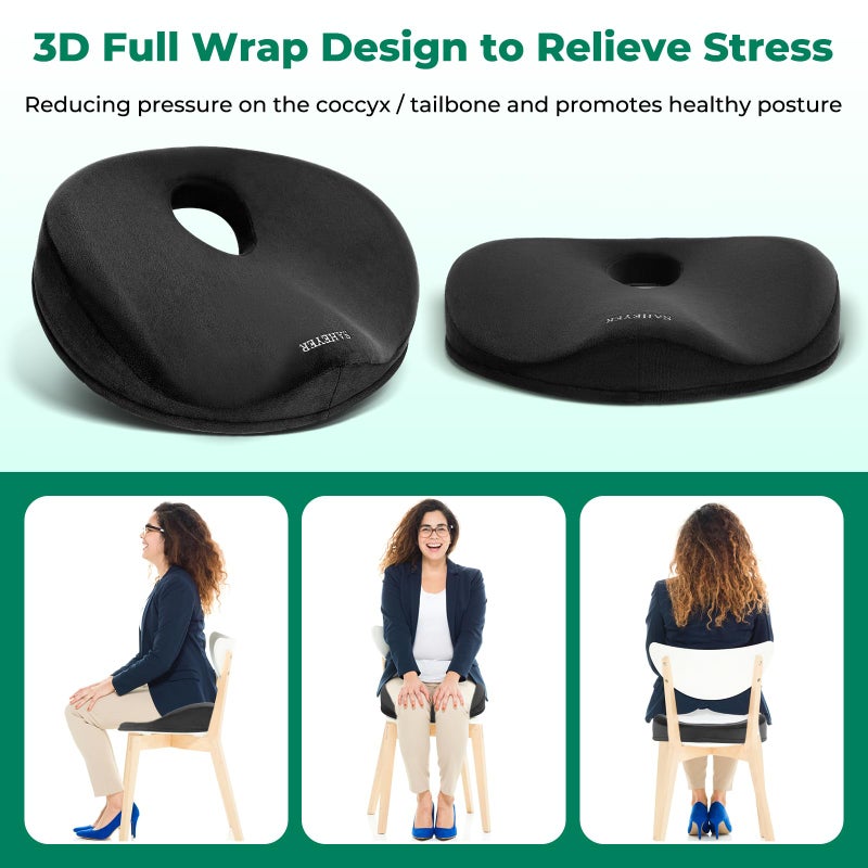 SAHEYER Donut Pillow for Tailbone Pain, Memory Foam Hemorrhoids Pillow for Sciatica Nerve, Sciatica Hip Coccyx Seat Cushion for Long Sitting Office Workers, Car Drivers, Black - Image 5