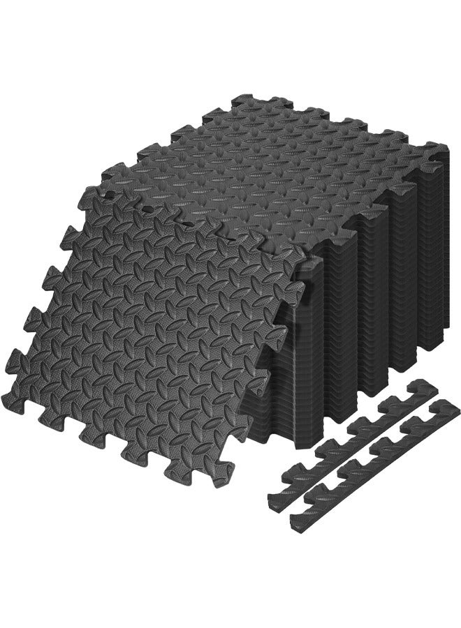 EVA Puzzle Exercise Mats, 1.2cm Thickness Foam Flooring Tiles, Floor Padding with Border, Foam Interlocking Tiles for Gyms, Flooring, Workout, Gym Equipments (Black) - Image 1