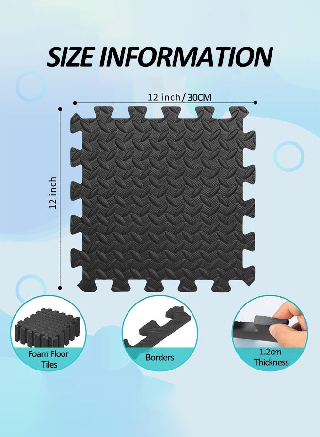 EVA Puzzle Exercise Mats, 1.2cm Thickness Foam Flooring Tiles, Floor Padding with Border, Foam Interlocking Tiles for Gyms, Flooring, Workout, Gym Equipments (Black) - Image 2