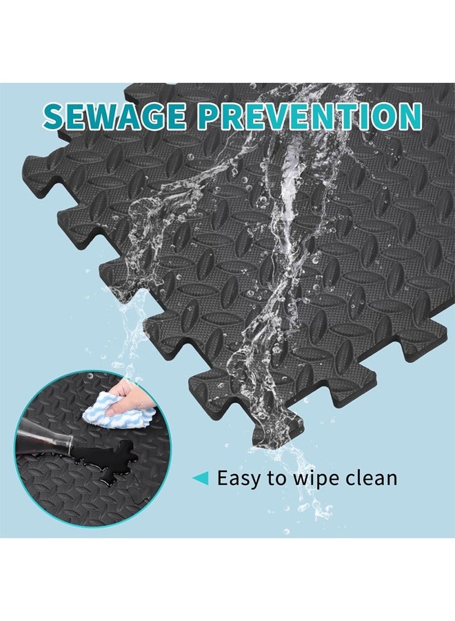 EVA Puzzle Exercise Mats, 1.2cm Thickness Foam Flooring Tiles, Floor Padding with Border, Foam Interlocking Tiles for Gyms, Flooring, Workout, Gym Equipments (Black) - Image 3