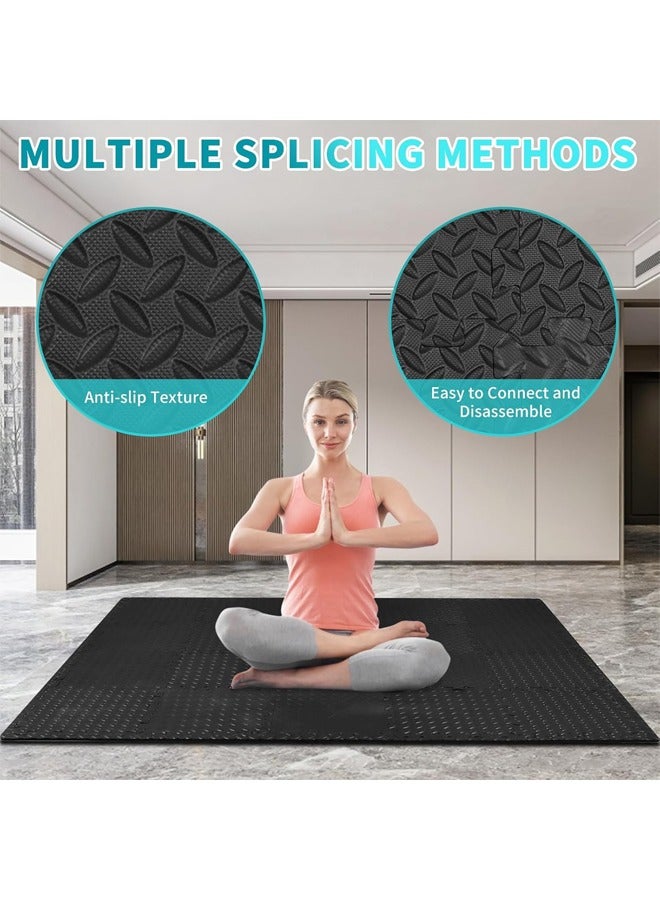 EVA Puzzle Exercise Mats, 1.2cm Thickness Foam Flooring Tiles, Floor Padding with Border, Foam Interlocking Tiles for Gyms, Flooring, Workout, Gym Equipments (Black) - Image 4