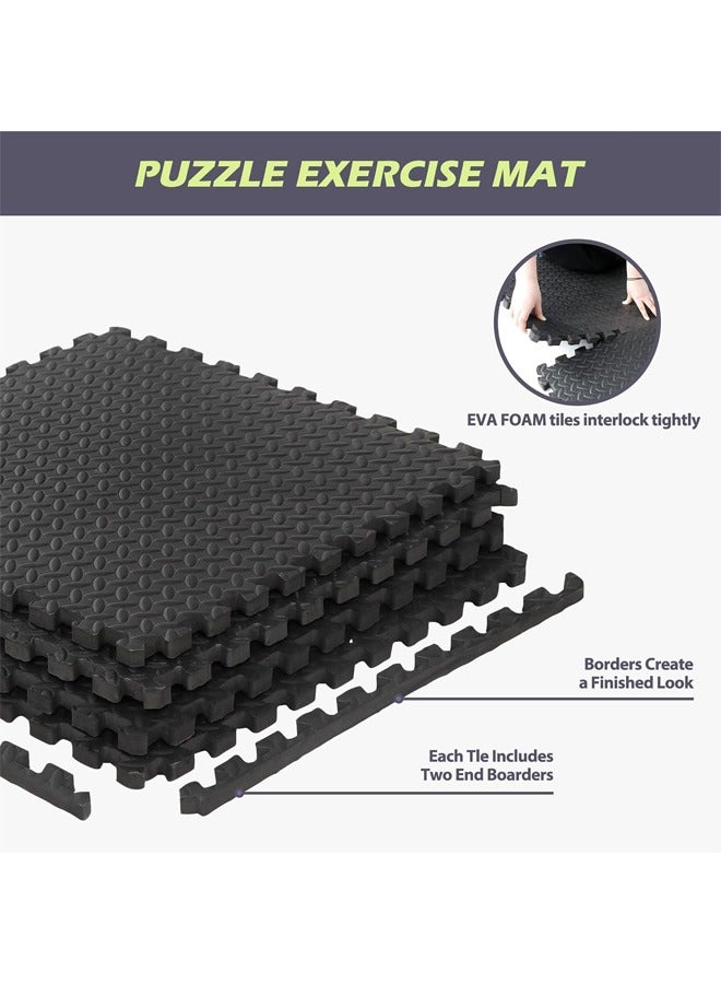 EVA Puzzle Exercise Mats, 1.2cm Thickness Foam Flooring Tiles, Floor Padding with Border, Foam Interlocking Tiles for Gyms, Flooring, Workout, Gym Equipments (Black) - Image 5