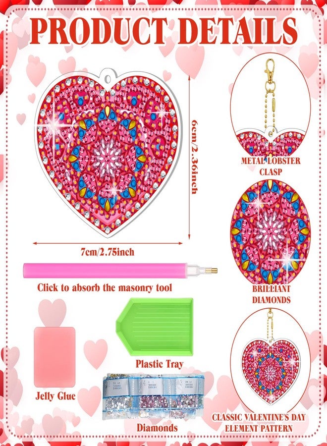 Ferreve 28 Pcs Valentine's Day DIY Diamond Key Chain Ornaments 5d Pink Love Heart Shape Diamond Art Keychains Ornaments for Kids Valentine's Day DIY Crafts Classroom Supplies - Image 2