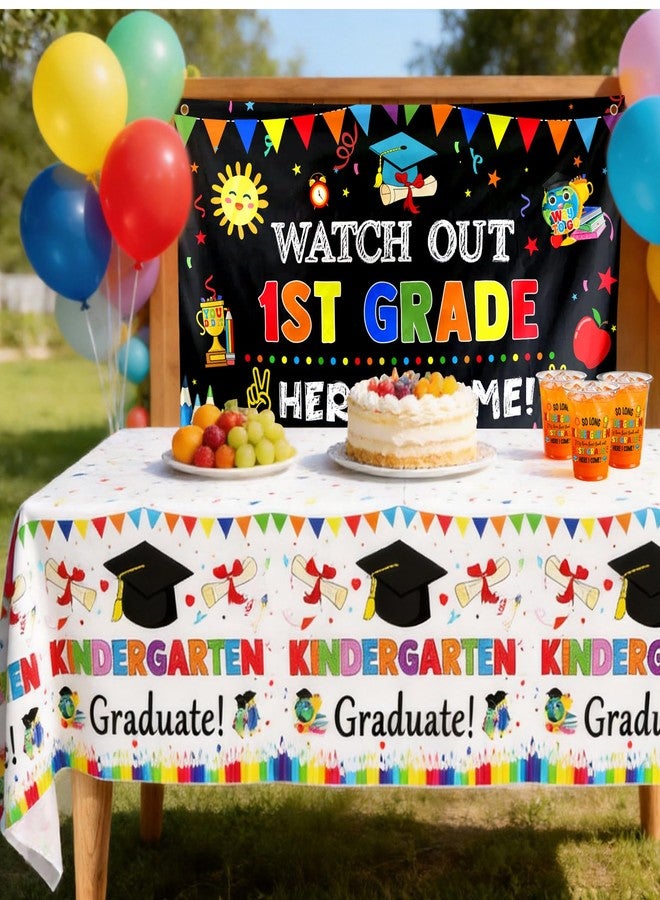 ANTING 3 Pack Kindergarten Graduate Tablecloths,Class of 2026 Kinder Garten Graduate Congrats Grad Table Cloths Party Ceremony Decoration Supplies,54 x 108 (Kindergarten) - Image 2
