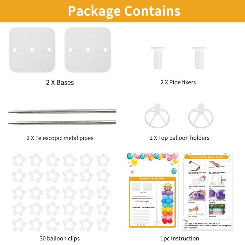 RUBFAC Balloon Column Stand Kit, Set of 2, 6.6ft Height Adjustable Column Kit, Metal Telescopic Pillar Balloon Stand, Birthday Party, Graduation, Wedding Christmas Decorations, White and Silver - Image 2