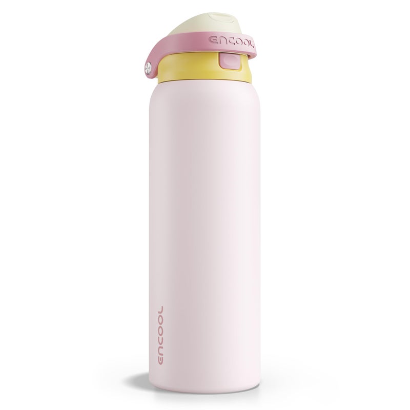 ENCOOL Leakproof Insulated Water Bottle with Straw Dual-Sip Water Bottle Bag-Safe Design for Work, Commute & Gym â€“ Keeps Drinks Cold All Day, 40 oz, Blush Pink - Image 1