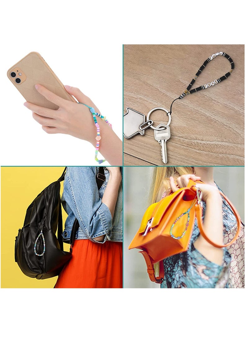 Zikra Beaded Phone Charm String Lanyard Wrist Strap Colorful Shell Starfish Pearl Letters Polymer Clay Bead Phone Chains Keychain Rainbow Acrylic Beads Bracelet (3Pcs) - Image 4