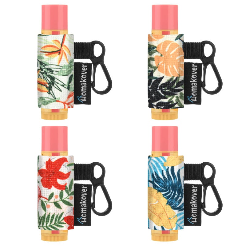 Homakover 4 Pack Compact ClipOn Lipstick Holder Lip Balm Holder Keychain Premium Release Clip Elastic Sleeves Lip Gross Holder Keychain Clip On Lipstick Sleeve Fits Most Standard Lip Balm