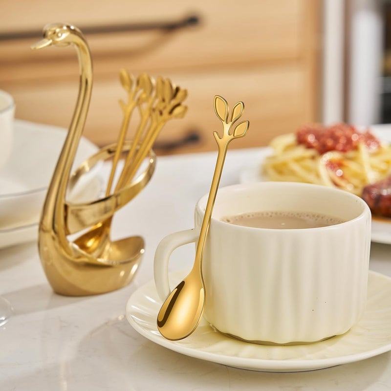 AnSaw Elegant Gold Leaf Coffee Spoons - 10-Piece, 4.7" Mini Stainless Steel Espresso & Dessert Tea Spoons, Perfect for Demitasse & Small Servings - Image 5