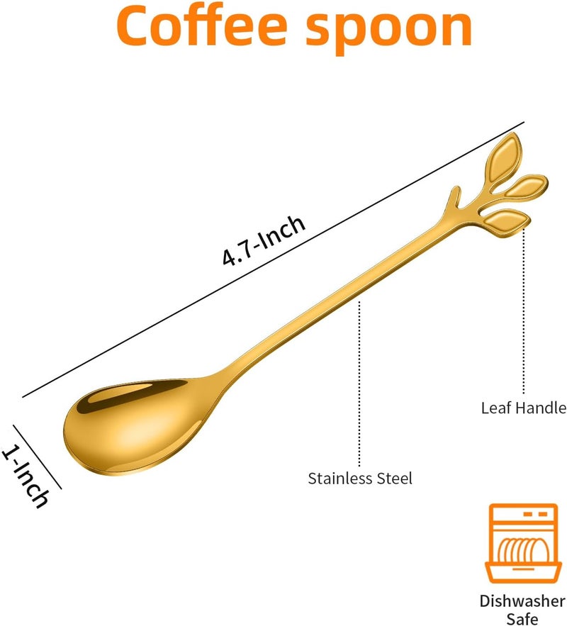 AnSaw Elegant Gold Leaf Coffee Spoons - 10-Piece, 4.7" Mini Stainless Steel Espresso & Dessert Tea Spoons, Perfect for Demitasse & Small Servings - Image 2
