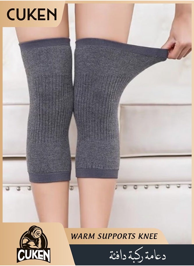 Cuken 1-Pair Knit Cashmere Warm Supports Knee Brace Soft Comfortable Knee Sleeve Wrap Circulation Improvement Kneepad Leg Warmer Joint Band for Men and Women, Applicable Population Weight: 50-80kg  - Image 1