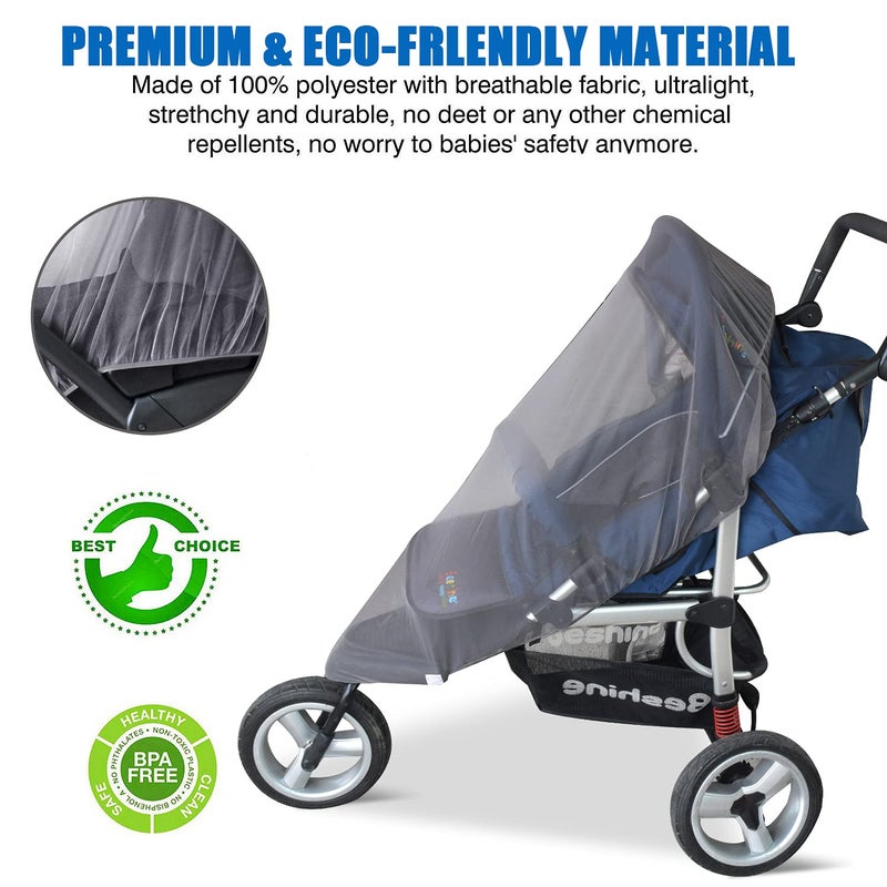 Wanateber Mosquito Net for Stroller - Grey Sun Shade Protection Infant Stroller Mosquito Net and Car Seat - 2Pack Portable Bug Netting (Grey) - Image 4