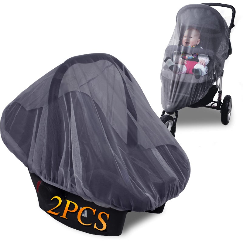 Wanateber Mosquito Net for Stroller - Grey Sun Shade Protection Infant Stroller Mosquito Net and Car Seat - 2Pack Portable Bug Netting (Grey) - Image 1