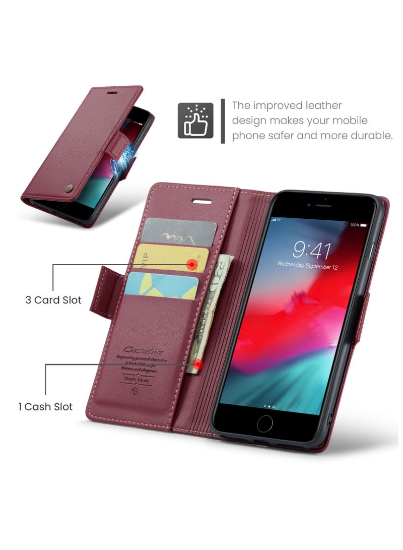 فليب محفظة حالة لابل اي فون 6 زائد / 7 زائد / 8 زائد ، الجلود المغناطيسي مرفق فليب حالة الأحمر - Image 2