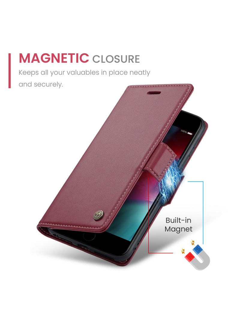 فليب محفظة حالة لابل اي فون 6 زائد / 7 زائد / 8 زائد ، الجلود المغناطيسي مرفق فليب حالة الأحمر - Image 3