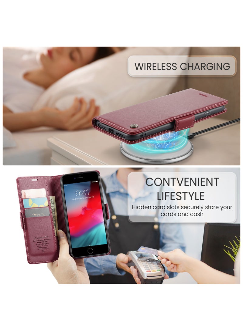 فليب محفظة حالة لابل اي فون 6 زائد / 7 زائد / 8 زائد ، الجلود المغناطيسي مرفق فليب حالة الأحمر - Image 5