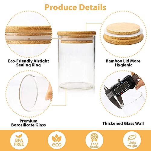 ComSaf Glass Food Storage Canister with Airtight Bamboo Lid (220ml), Clear Glass Jar Container with Seal Wooden Lid for Kitchen Pantry Serving Tea Coffee Sugar Flour Spices (Set Of 12, 220ml) - Image 4