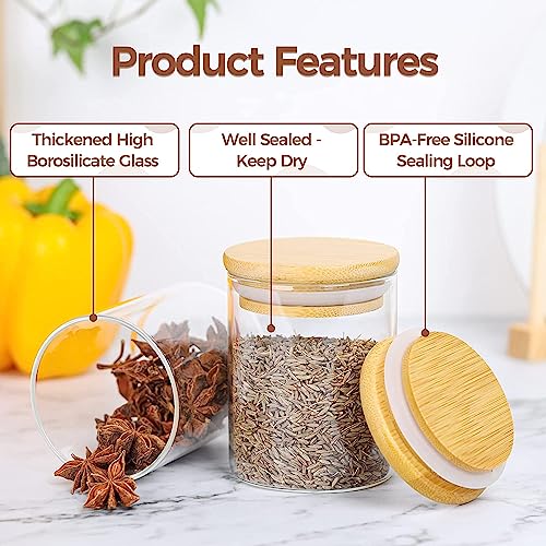 ComSaf Glass Food Storage Canister with Airtight Bamboo Lid (220ml), Clear Glass Jar Container with Seal Wooden Lid for Kitchen Pantry Serving Tea Coffee Sugar Flour Spices (Set Of 12, 220ml) - Image 2