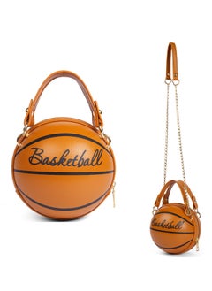 Women's Basketball Bag Basketball Shape Handbag Bag, Handbag Girl Mini One-Shoulder, PU Leather Round Handbag, Basketball Purse Lovely Purses for Girls Crossbody Bag Basketball Handbag