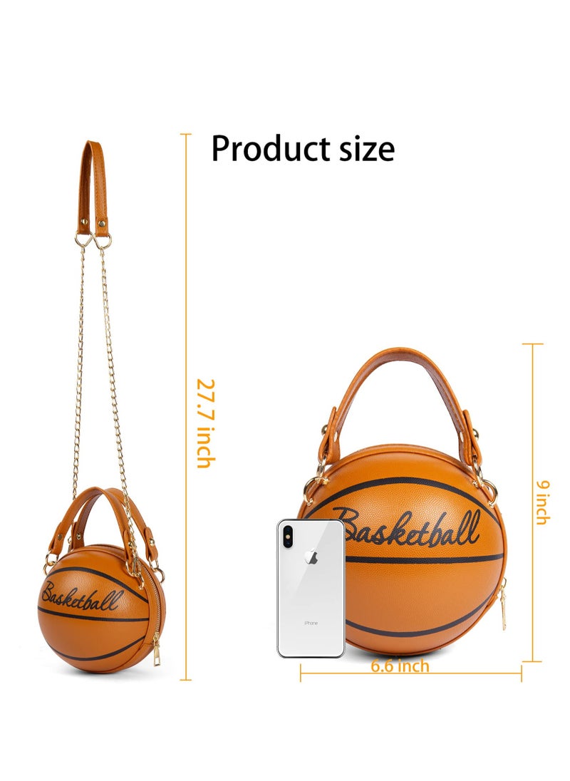 SYOSI - Women's Basketball Bag Basketball Shape Handbag Bag, Handbag Girl Mini One-Shoulder, PU Leather Round Handbag, Basketball Purse Lovely Purses for Girls Crossbody Bag Basketball Handbag - Image 1