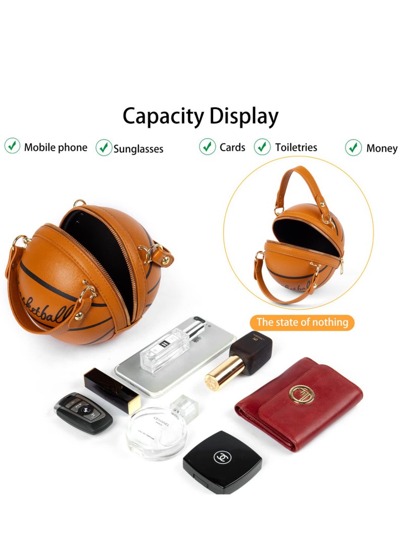 SYOSI - Women's Basketball Bag Basketball Shape Handbag Bag, Handbag Girl Mini One-Shoulder, PU Leather Round Handbag, Basketball Purse Lovely Purses for Girls Crossbody Bag Basketball Handbag - Image 1