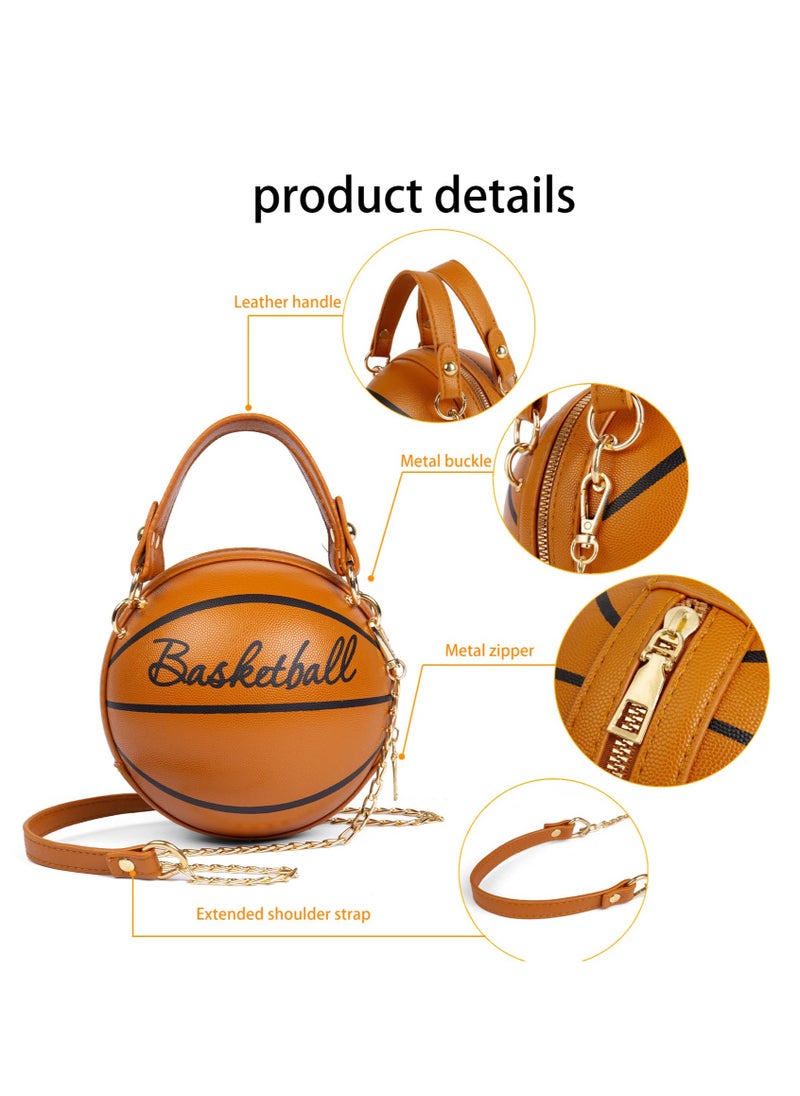 SYOSI - Women's Basketball Bag Basketball Shape Handbag Bag, Handbag Girl Mini One-Shoulder, PU Leather Round Handbag, Basketball Purse Lovely Purses for Girls Crossbody Bag Basketball Handbag - Image 1