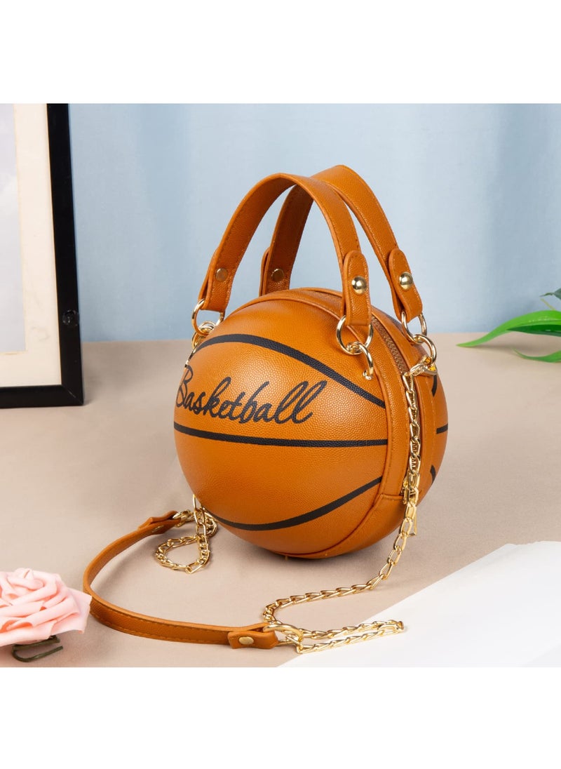 SYOSI - Women's Basketball Bag Basketball Shape Handbag Bag, Handbag Girl Mini One-Shoulder, PU Leather Round Handbag, Basketball Purse Lovely Purses for Girls Crossbody Bag Basketball Handbag - Image 1