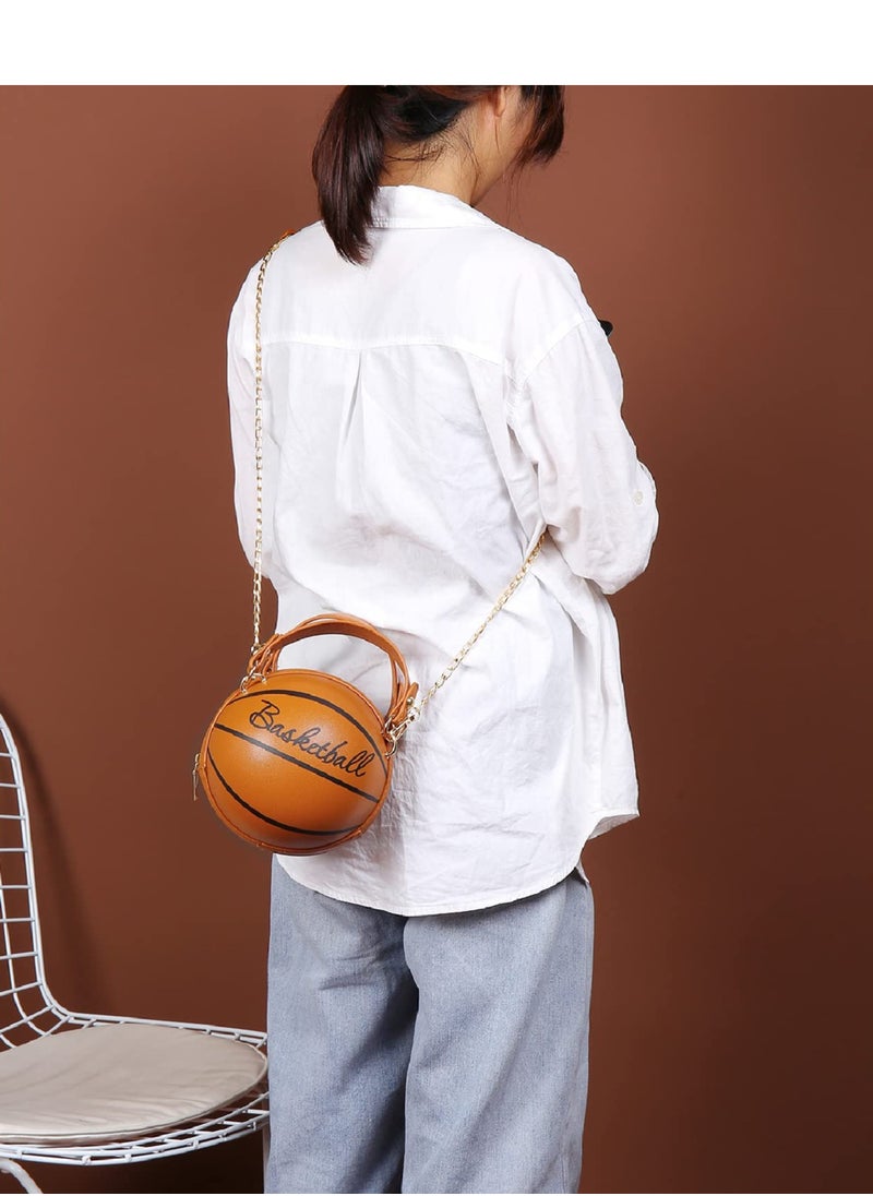 SYOSI - Women's Basketball Bag Basketball Shape Handbag Bag, Handbag Girl Mini One-Shoulder, PU Leather Round Handbag, Basketball Purse Lovely Purses for Girls Crossbody Bag Basketball Handbag - Image 1