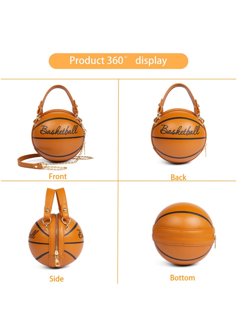 SYOSI - Women's Basketball Bag Basketball Shape Handbag Bag, Handbag Girl Mini One-Shoulder, PU Leather Round Handbag, Basketball Purse Lovely Purses for Girls Crossbody Bag Basketball Handbag - Image 1