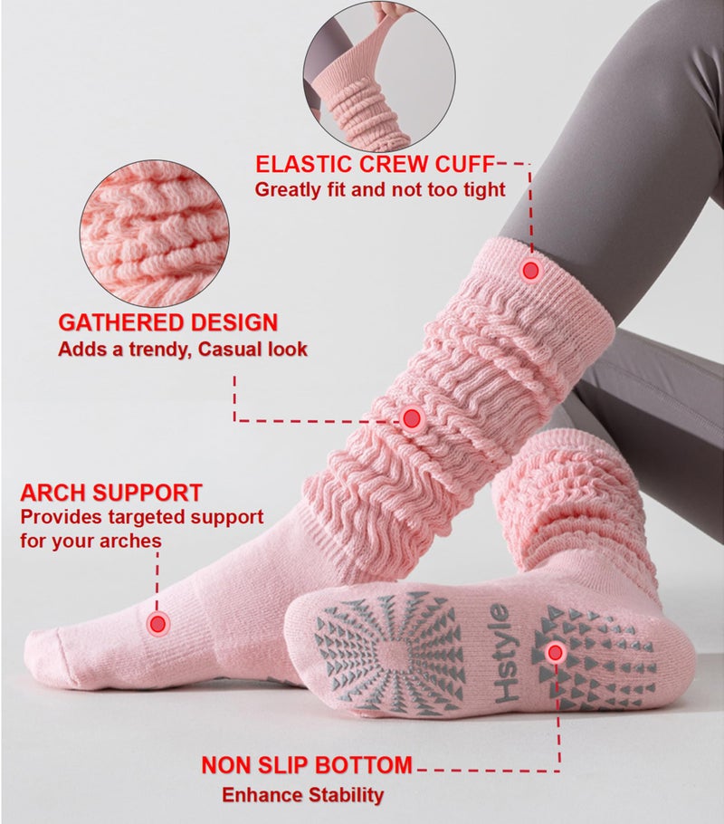 Hstyle Grip Pilates Socks for Women, Slouch Scrunch Yoga Barre Socks for Hospital Workout - Image 4