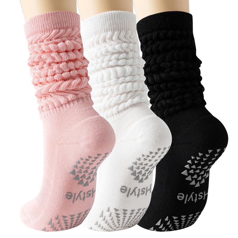 Hstyle Grip Pilates Socks for Women, Slouch Scrunch Yoga Barre Socks for Hospital Workout - Image 1