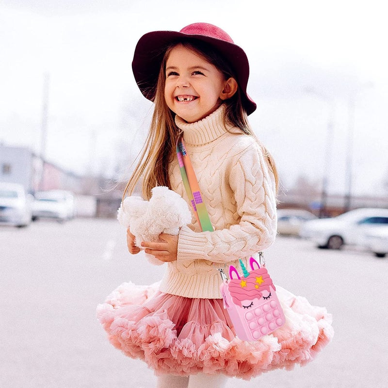 HIRNAYA Pop It Pencil Case Bag | Unicorn Shape Sling Bag Crossbody/Shoulder Bag Zipper Closer for Girls | Pop It Fidget Toy Fidget Purse with Adjustable Strap for Girls Stress Relief Toy (Baby Pink) - Image 4