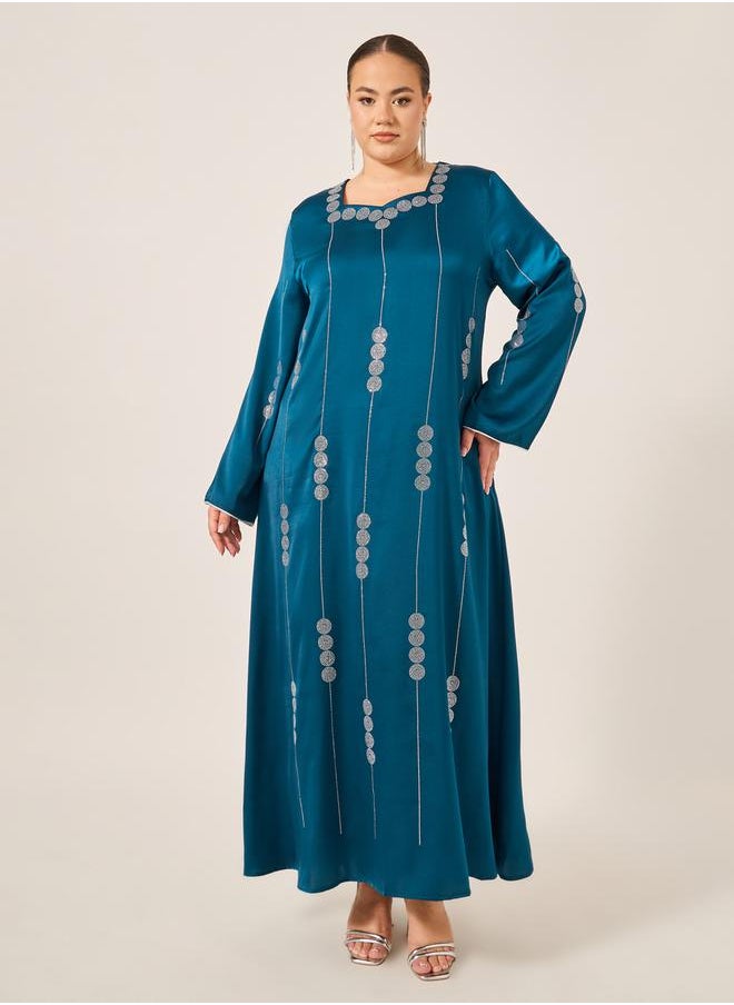 Styli - Plus Size Embellished Sweetheart Neck Jalabiya - Image 1