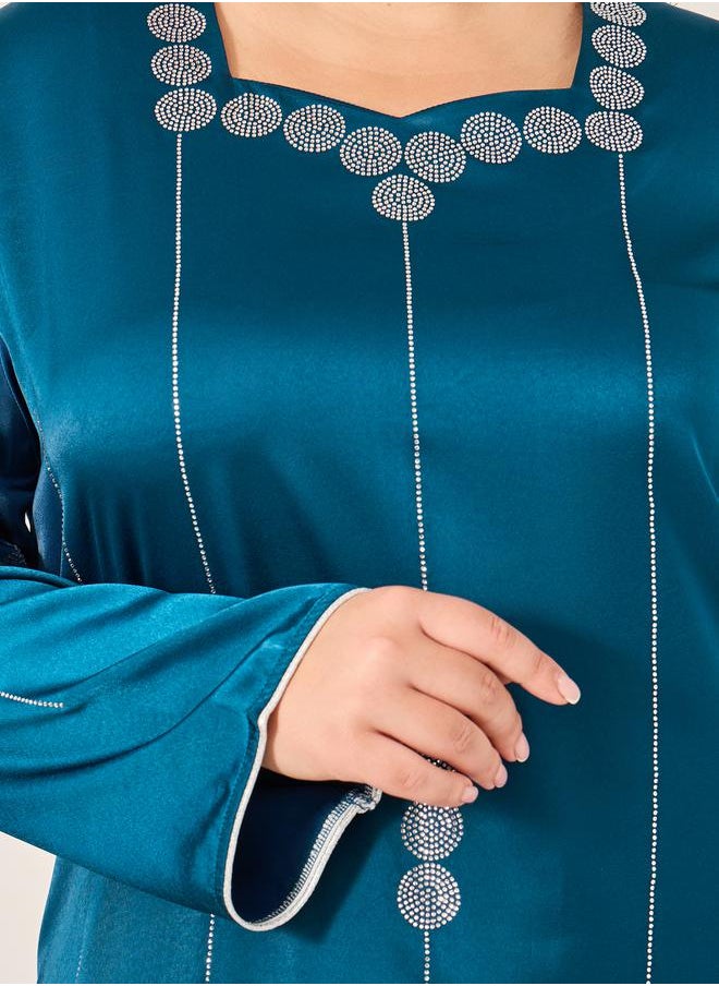 Styli - Plus Size Embellished Sweetheart Neck Jalabiya - Image 1